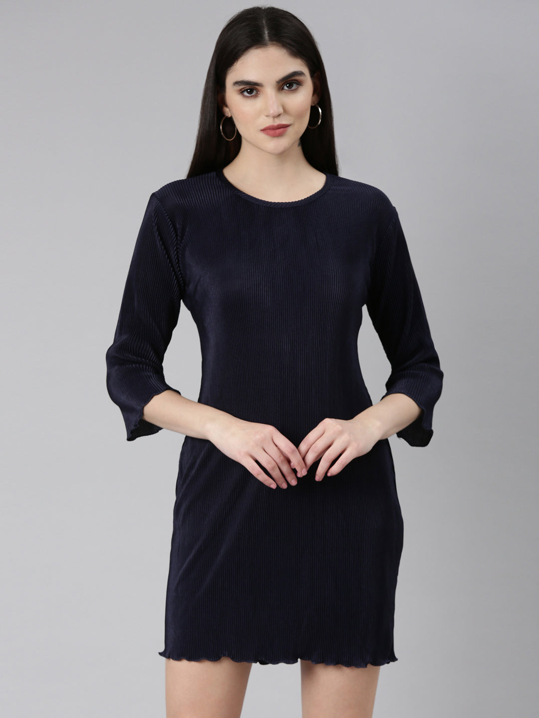 Women Navy Blue Solid Bodycon Dress