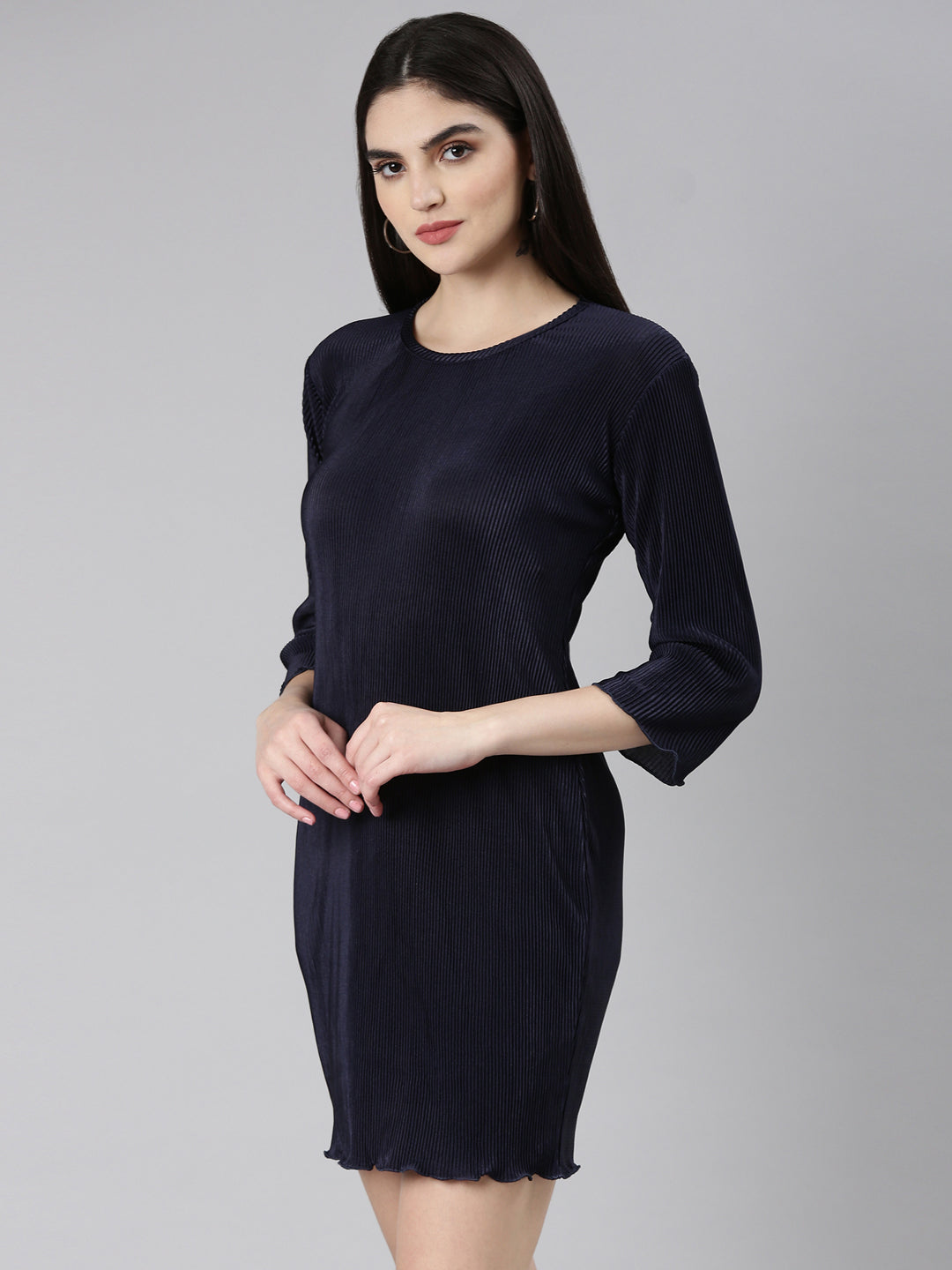 Women Navy Blue Solid Bodycon Dress