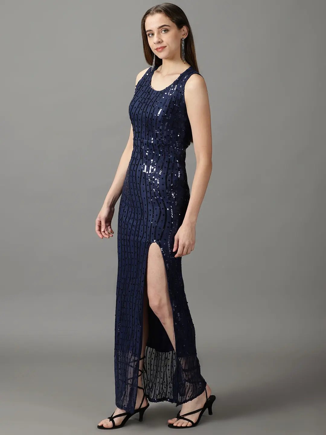 Women's Navy Blue Embellished Bodycon Dress