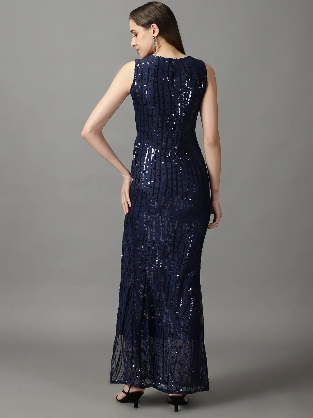 Women's Navy Blue Embellished Bodycon Dress