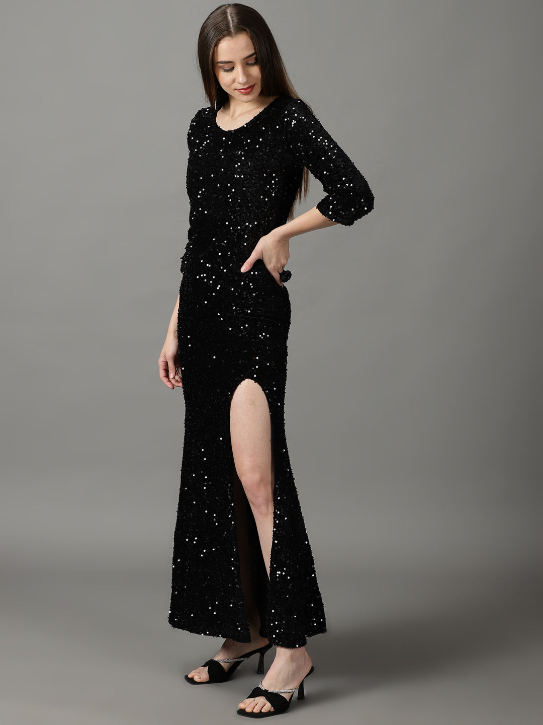 Women's Black Embellished Bodycon Dress