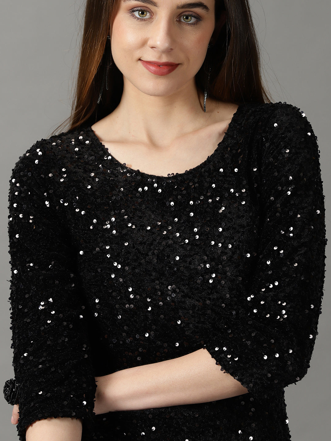 Women's Black Embellished Bodycon Dress