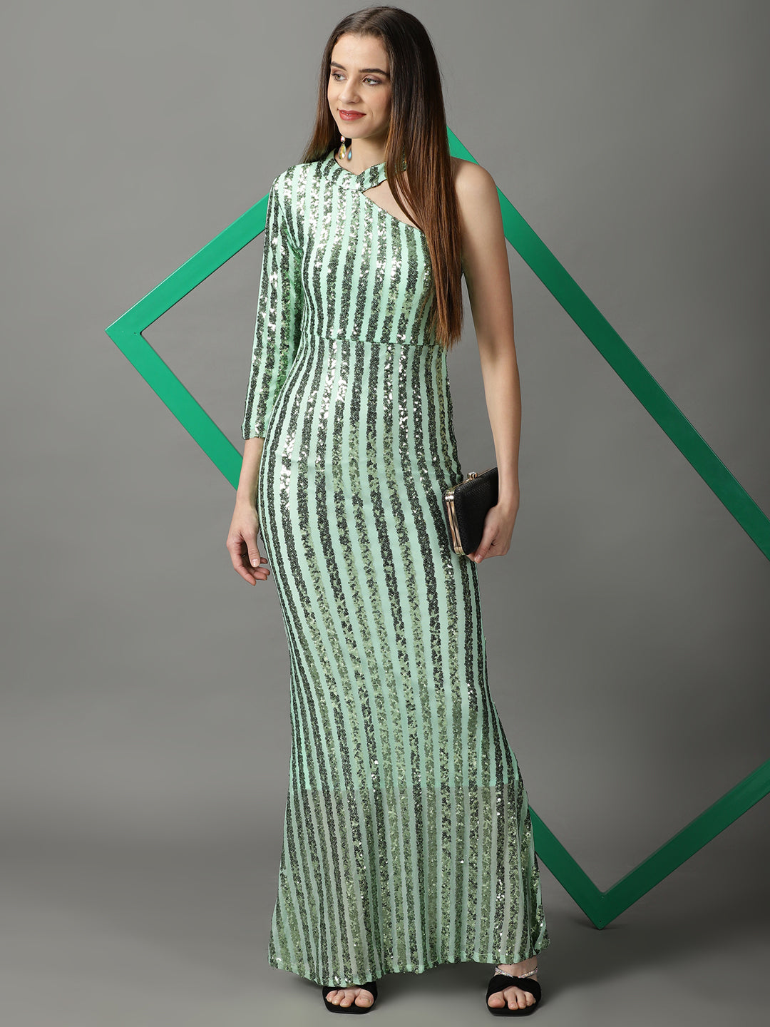 Women's Green Embellished Bodycon Dress