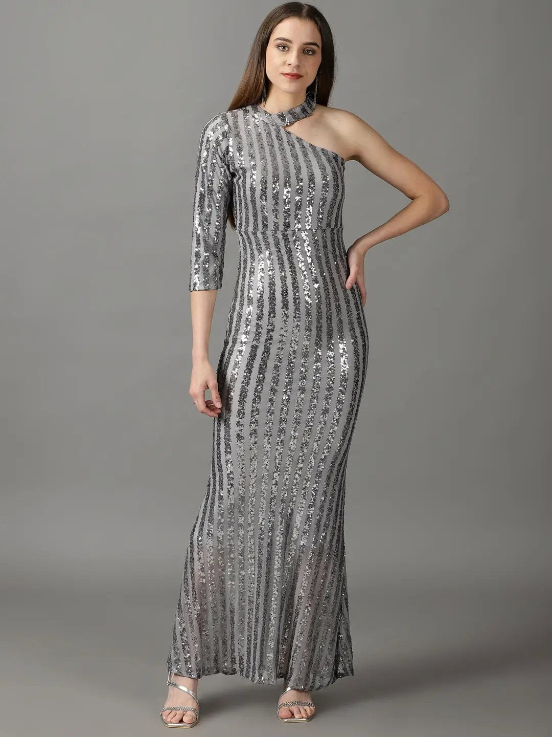 Women's Grey Striped Bodycon Dress