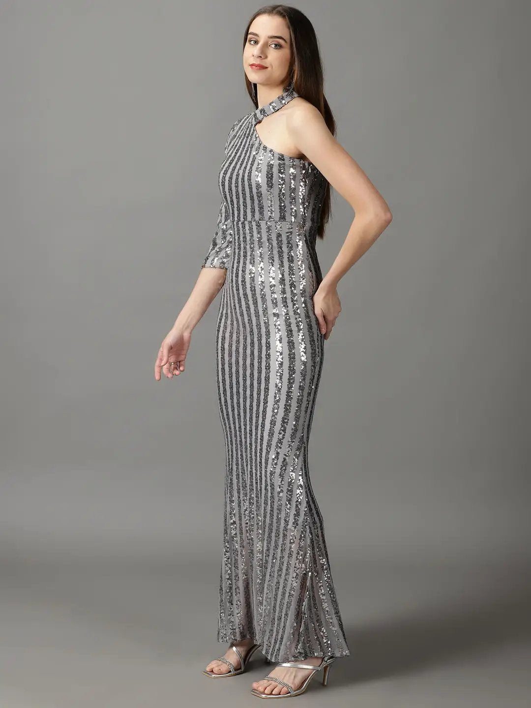 Women's Grey Striped Bodycon Dress