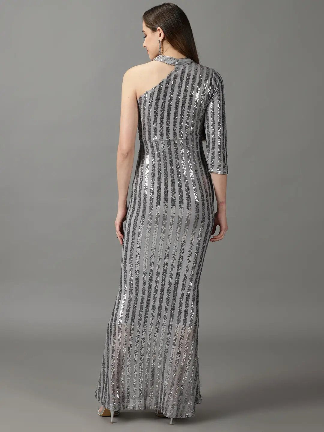 Women's Grey Striped Bodycon Dress