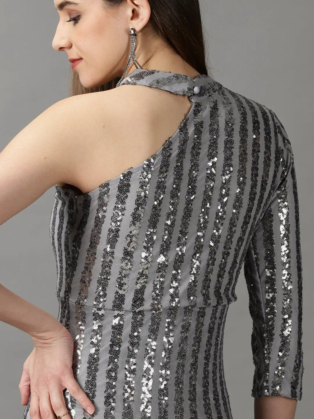Women's Grey Striped Bodycon Dress