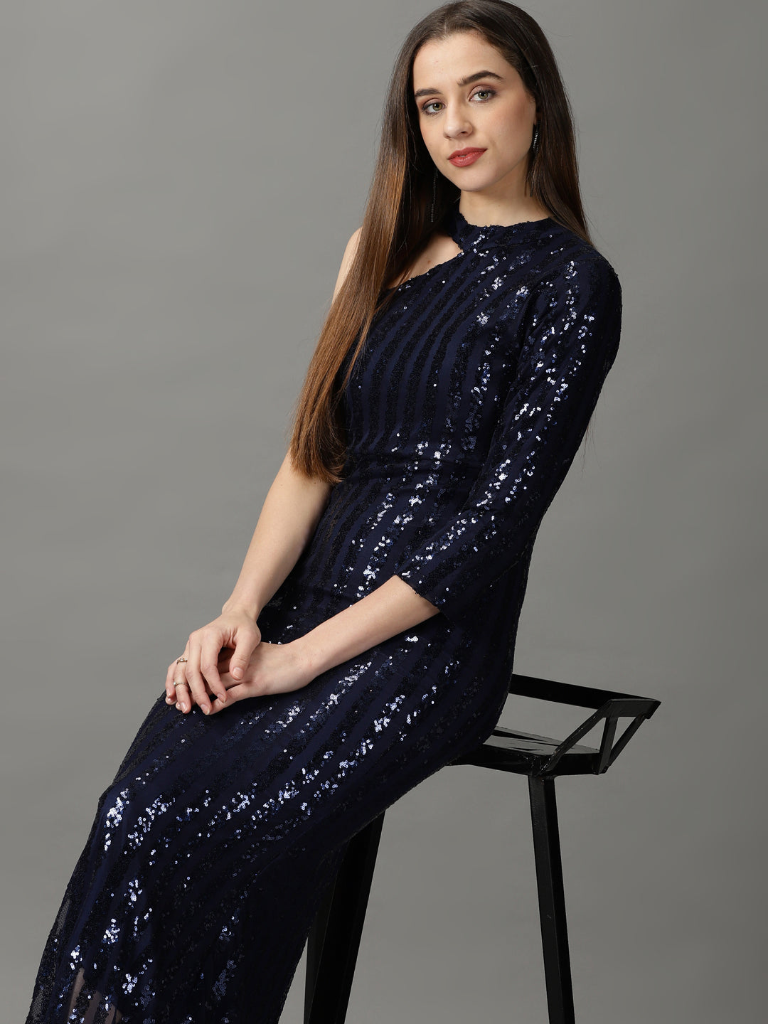 Women's Navy Blue Embellished Bodycon Dress