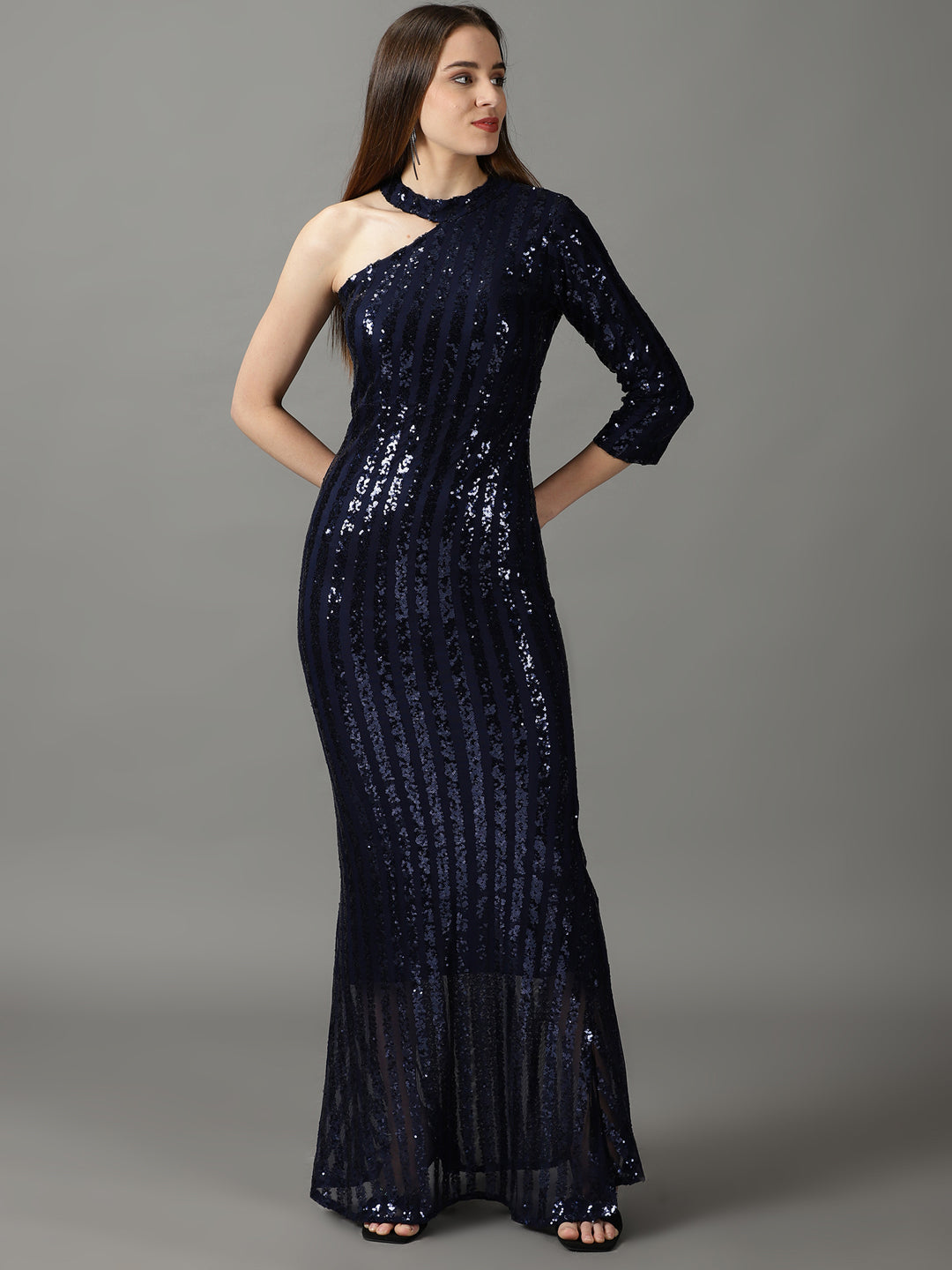 Women's Navy Blue Embellished Bodycon Dress