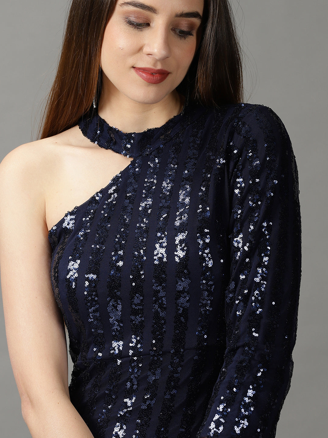 Women's Navy Blue Embellished Bodycon Dress