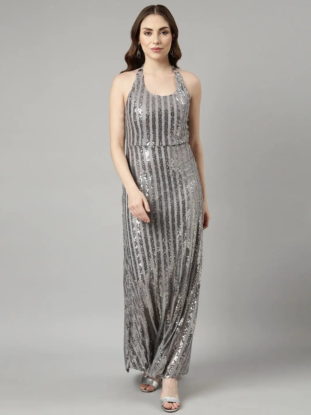 Women's Grey Embellished Maxi Dress