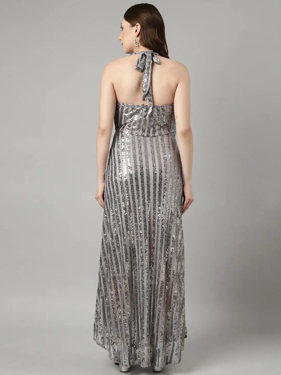 Women's Grey Embellished Maxi Dress