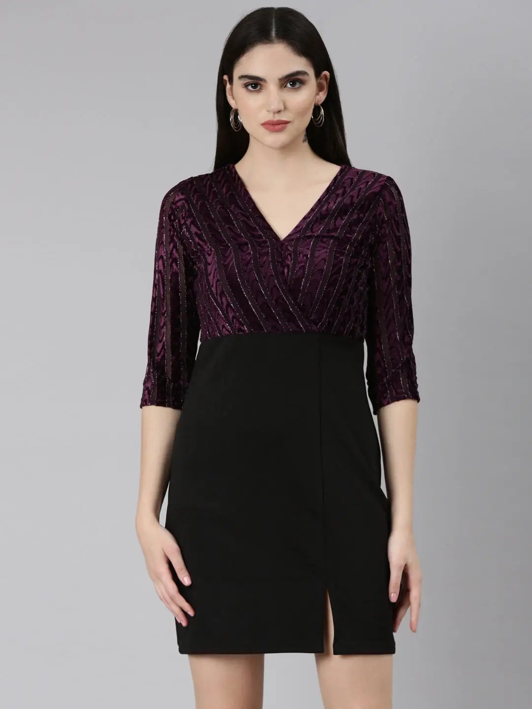 Women's Purple Solid Bodycon Dress