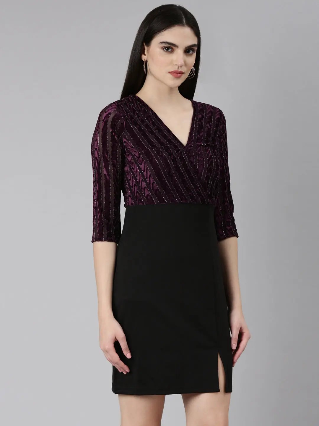 Women's Purple Solid Bodycon Dress