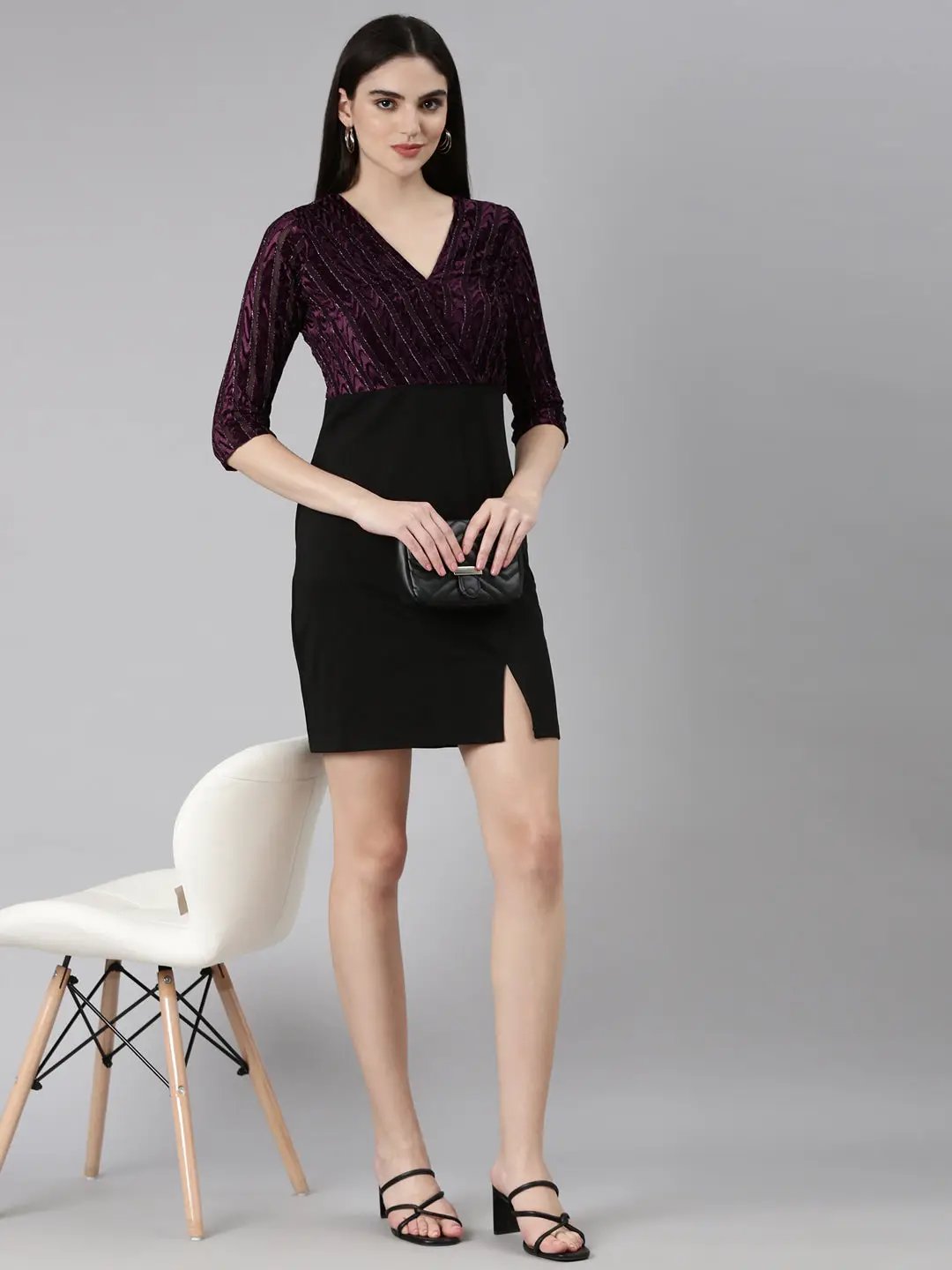 Women's Purple Solid Bodycon Dress