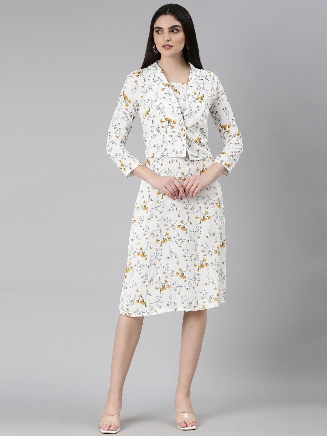 Women White Floral A-Line Dress