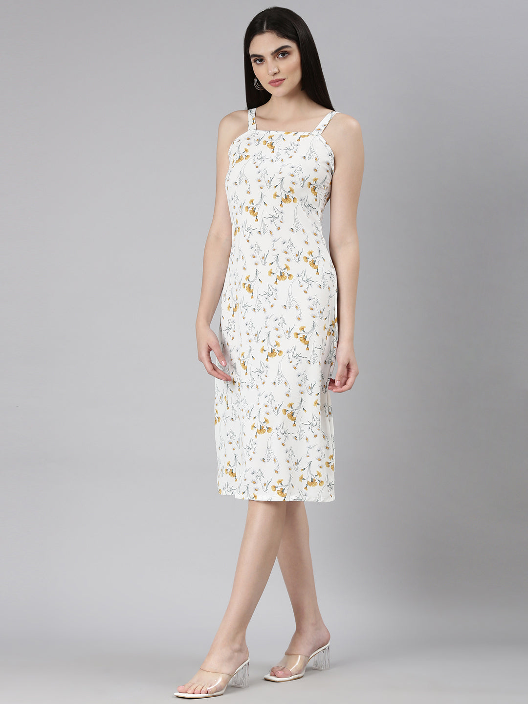 Women White Floral A-Line Dress