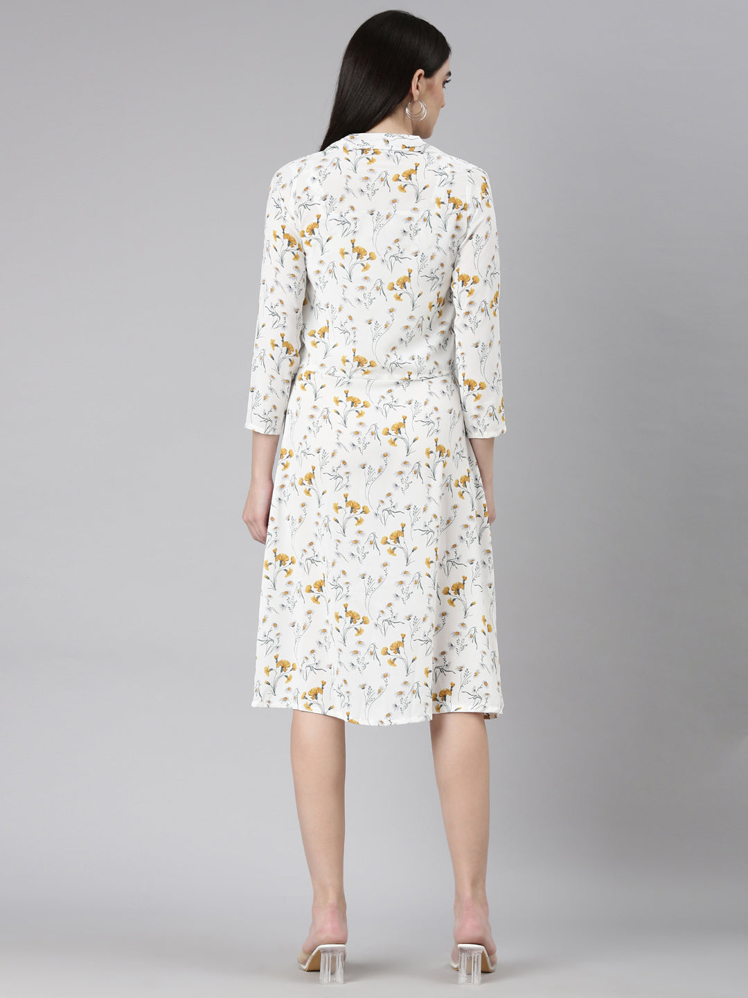 Women White Floral A-Line Dress