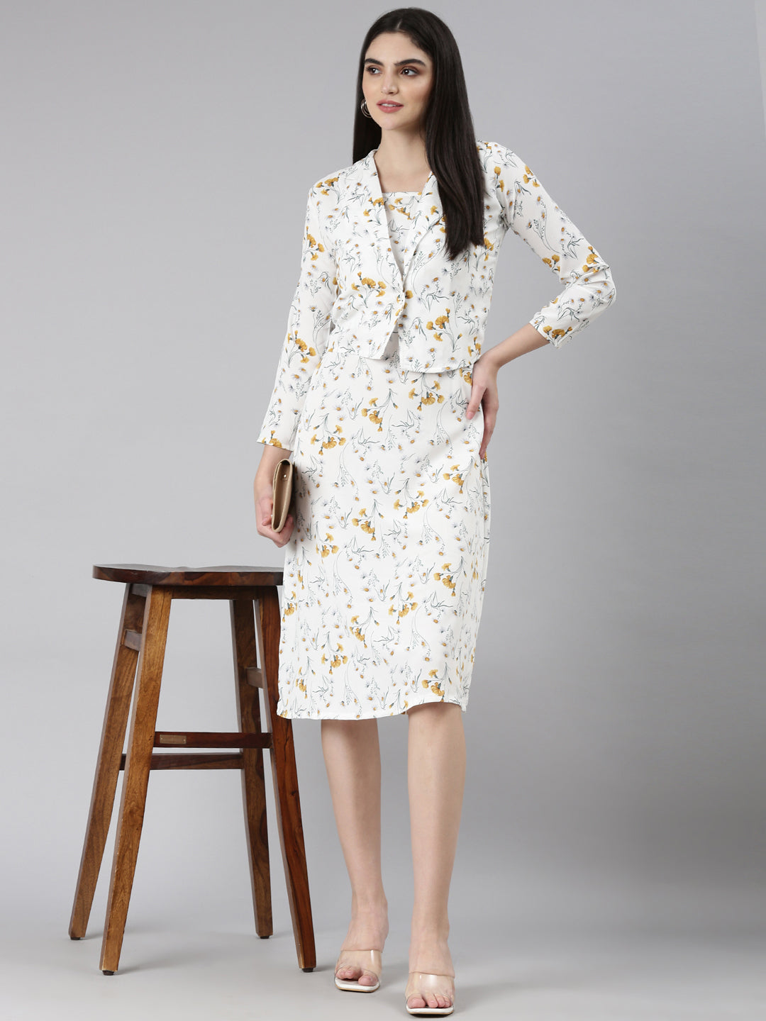 Women White Floral A-Line Dress