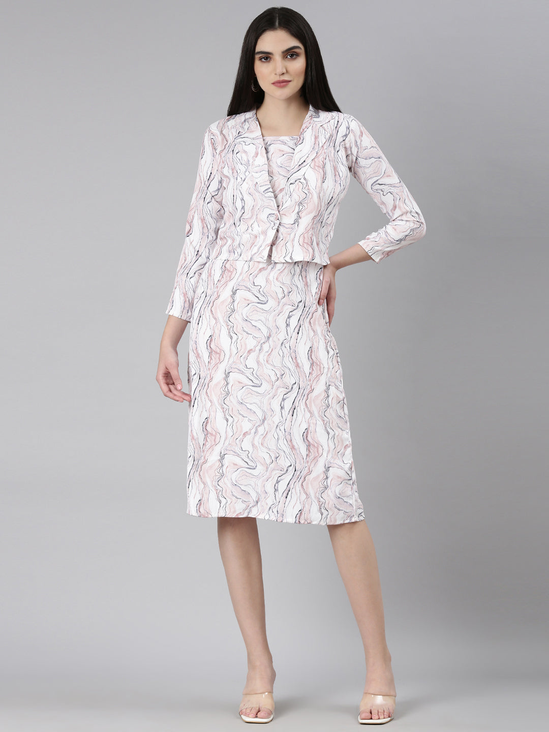 Women Off White Printed A-Line Dress