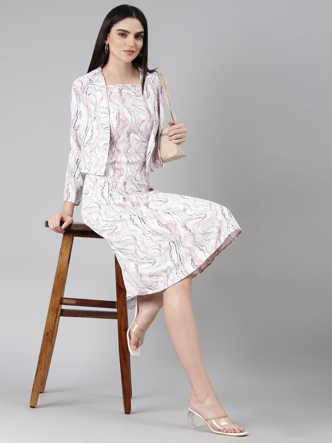 Women Off White Printed A-Line Dress