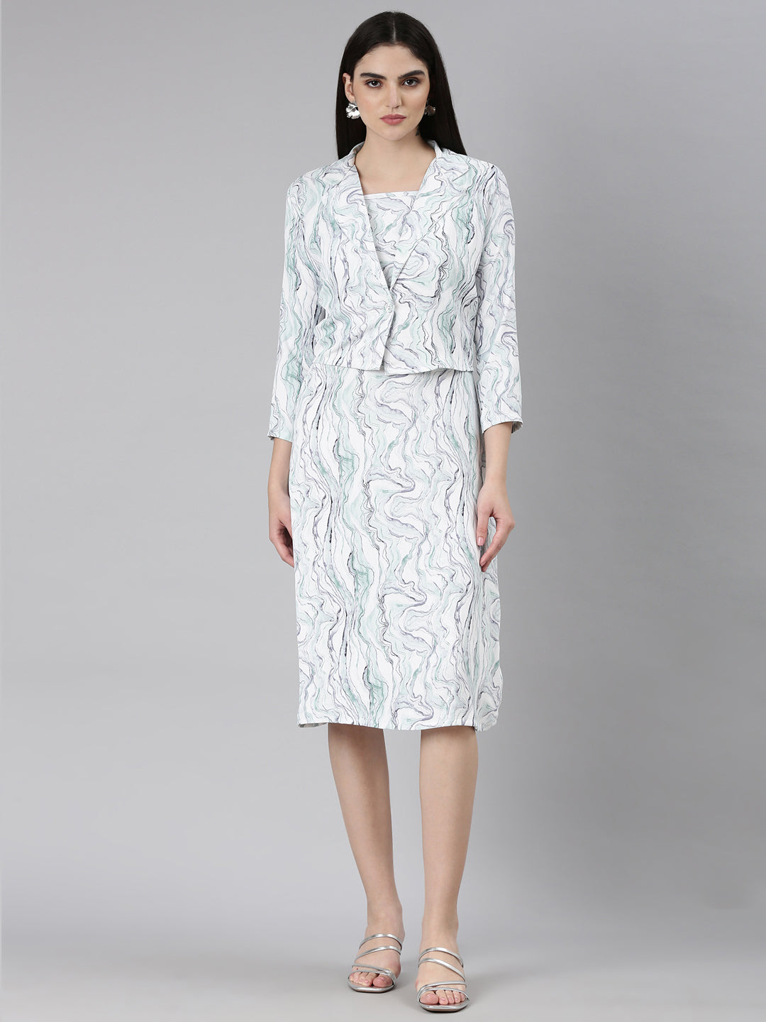 Women Off White Printed A-Line Dress