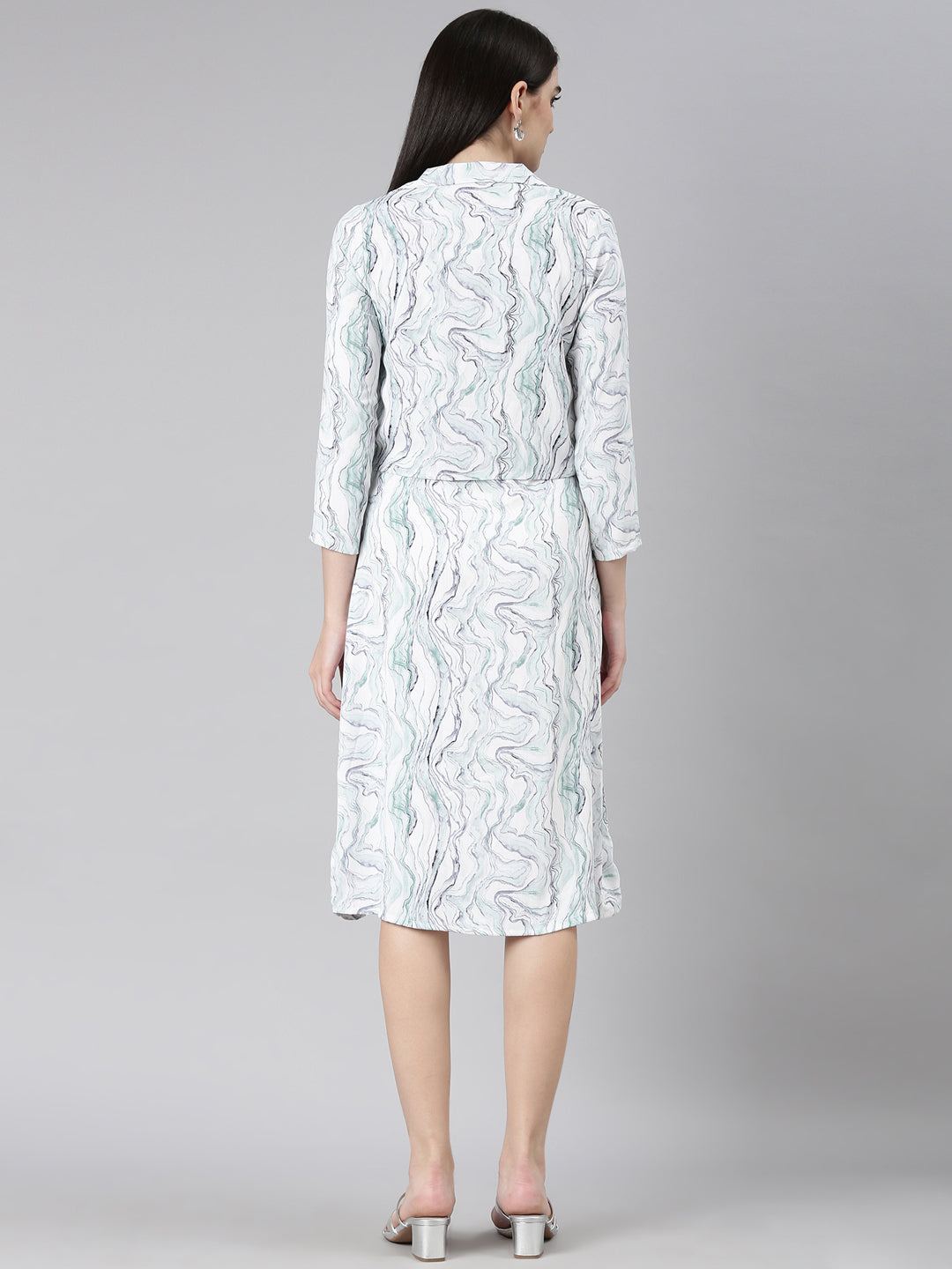 Women Off White Printed A-Line Dress