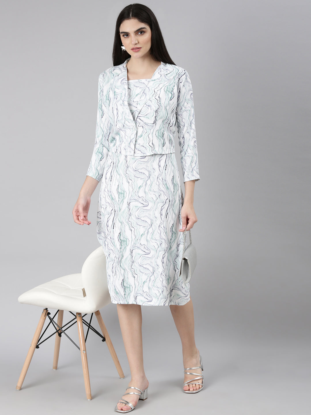 Women Off White Printed A-Line Dress