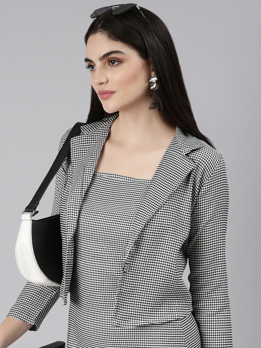 Women's Black Checked A-Line Dress