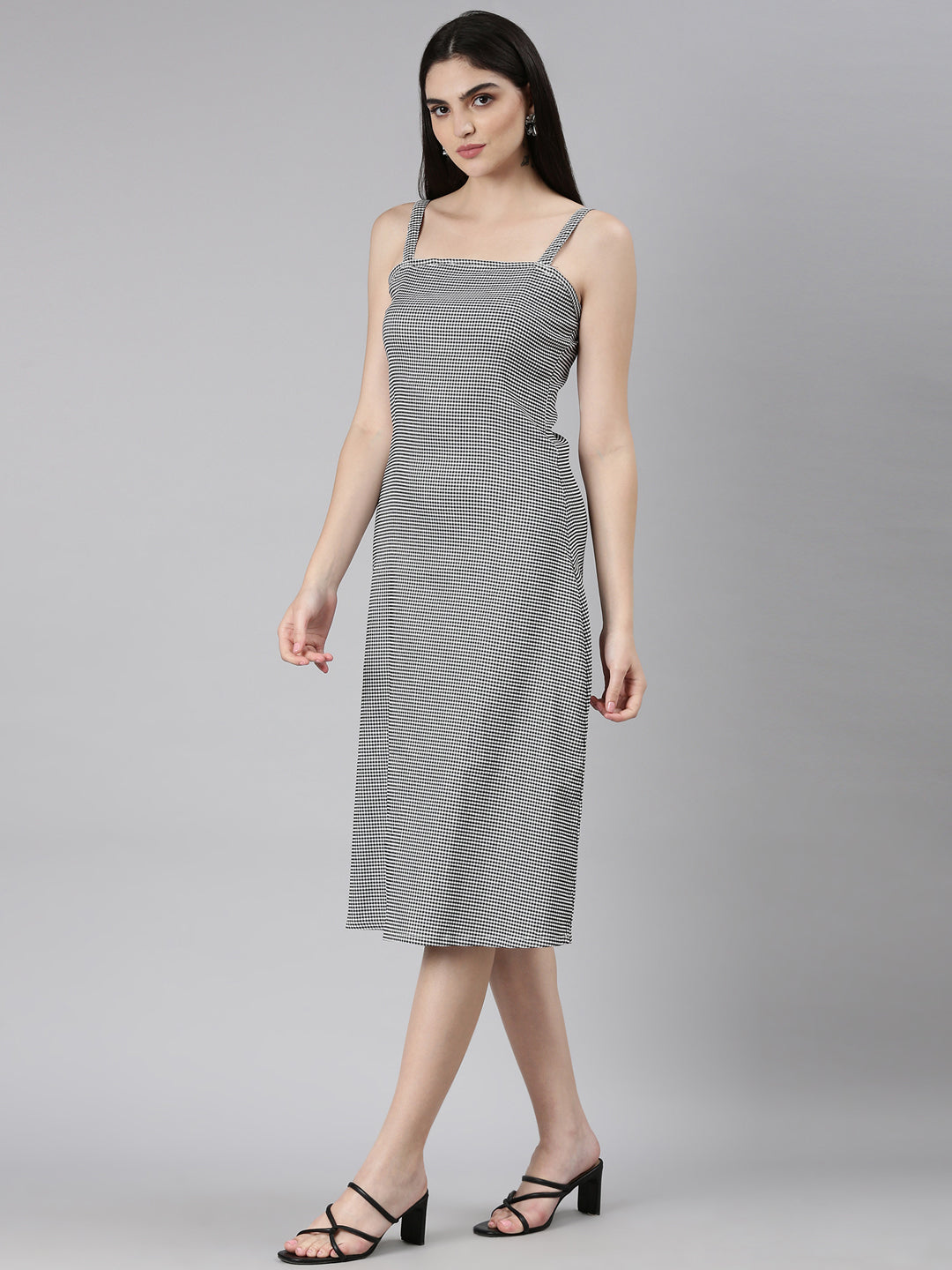 Women's Black Checked A-Line Dress