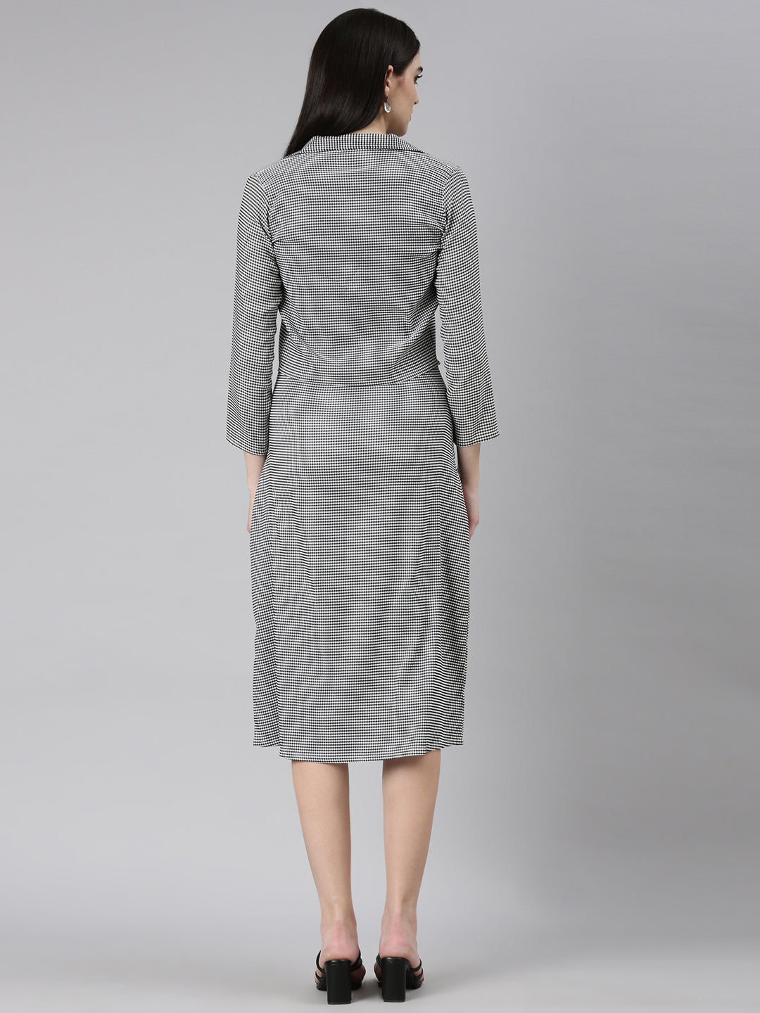 Women's Black Checked A-Line Dress