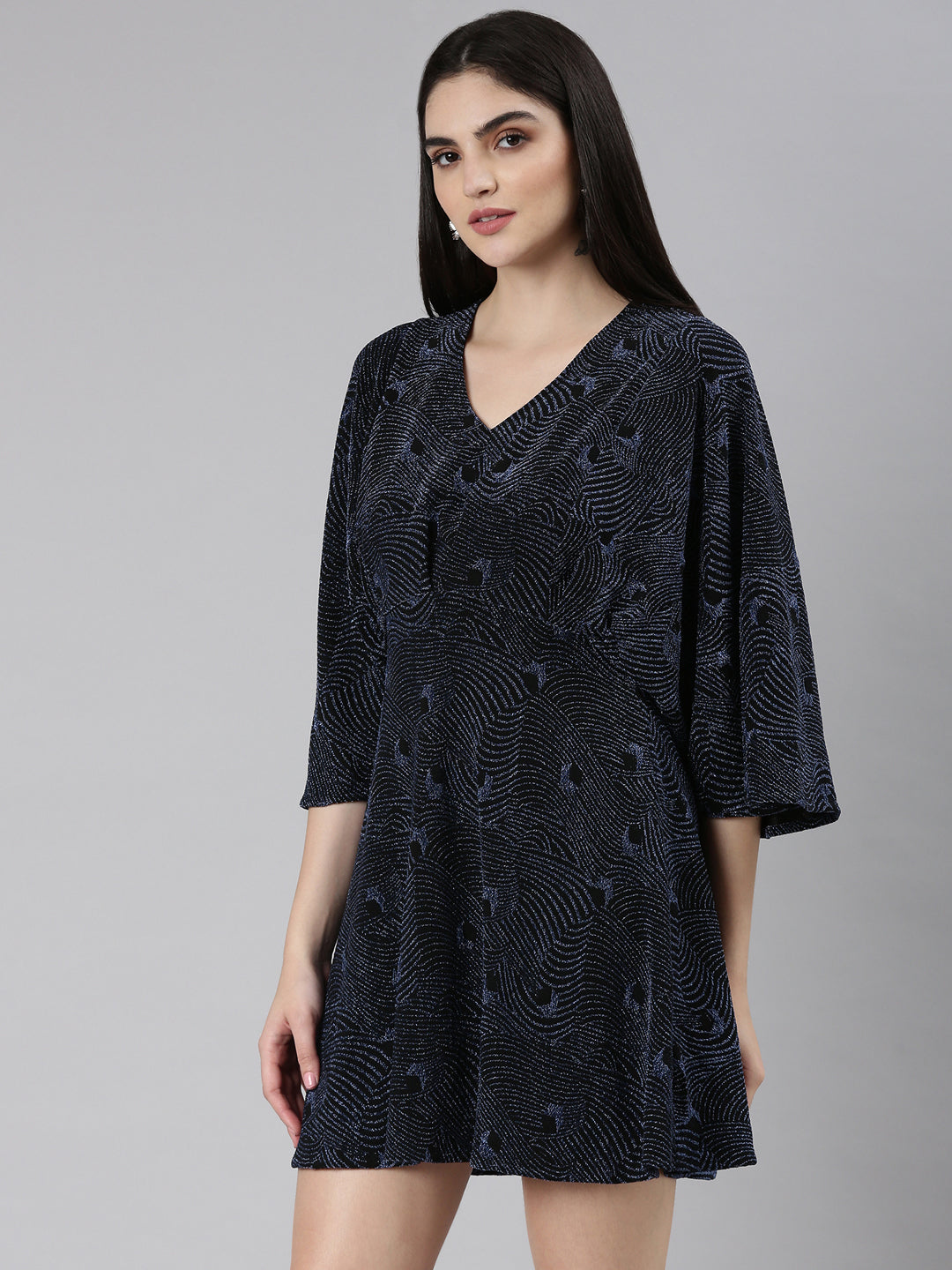 Women Blue Embellished A-Line Dress