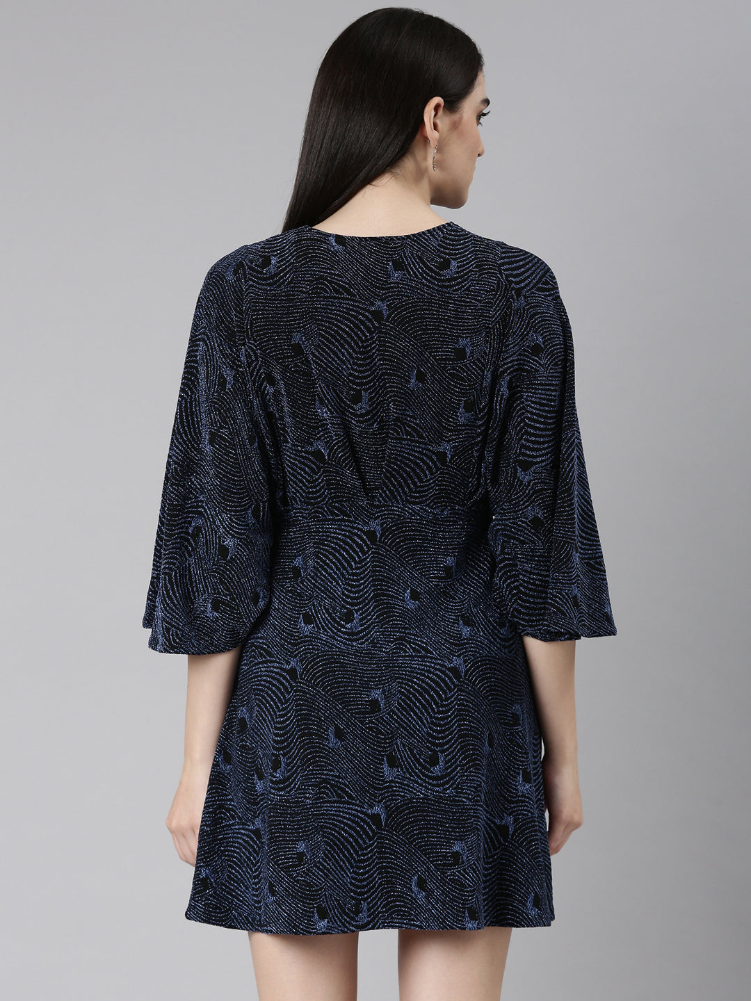 Women Blue Embellished A-Line Dress