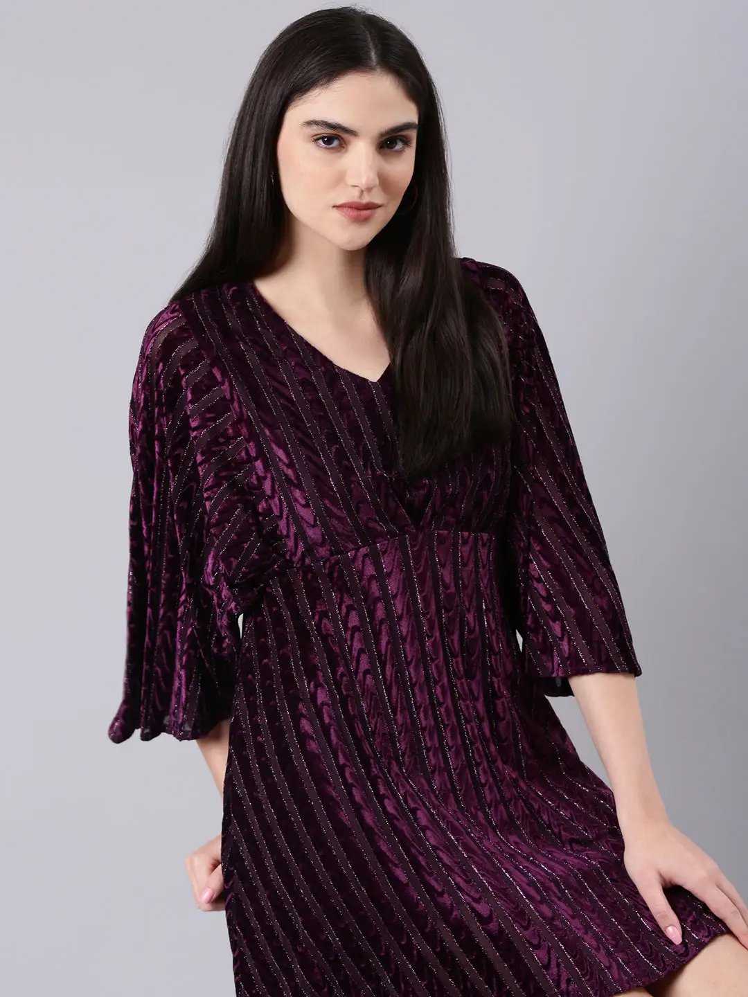 Women's Purple Striped A-Line Dress