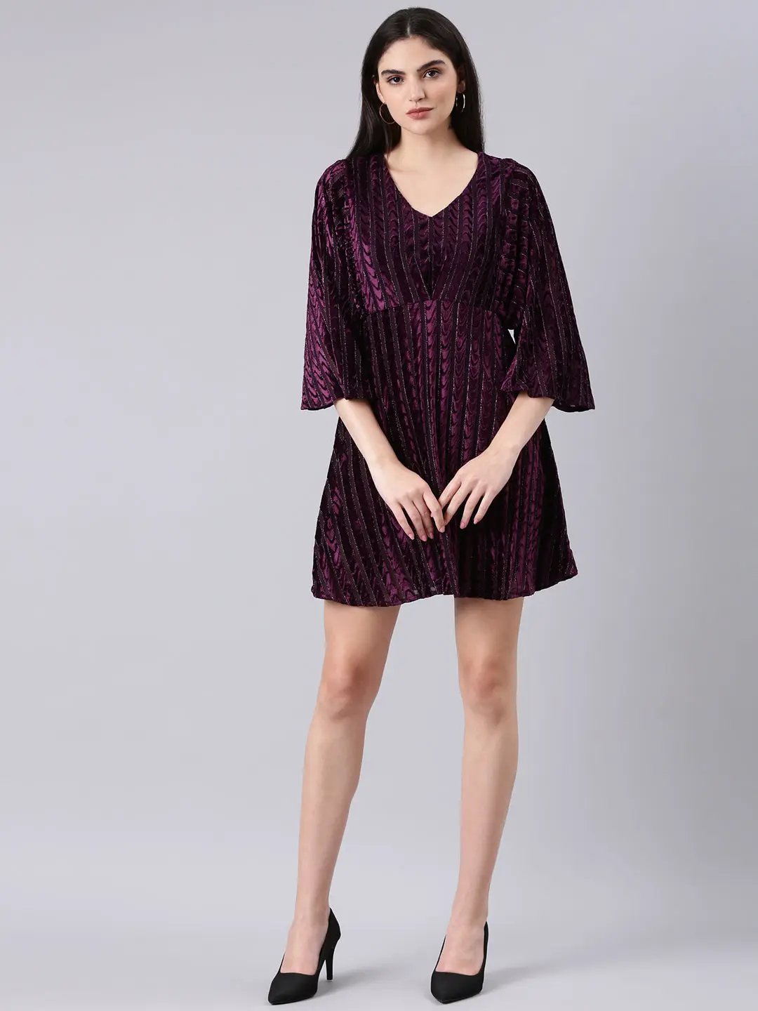 Women's Purple Striped A-Line Dress