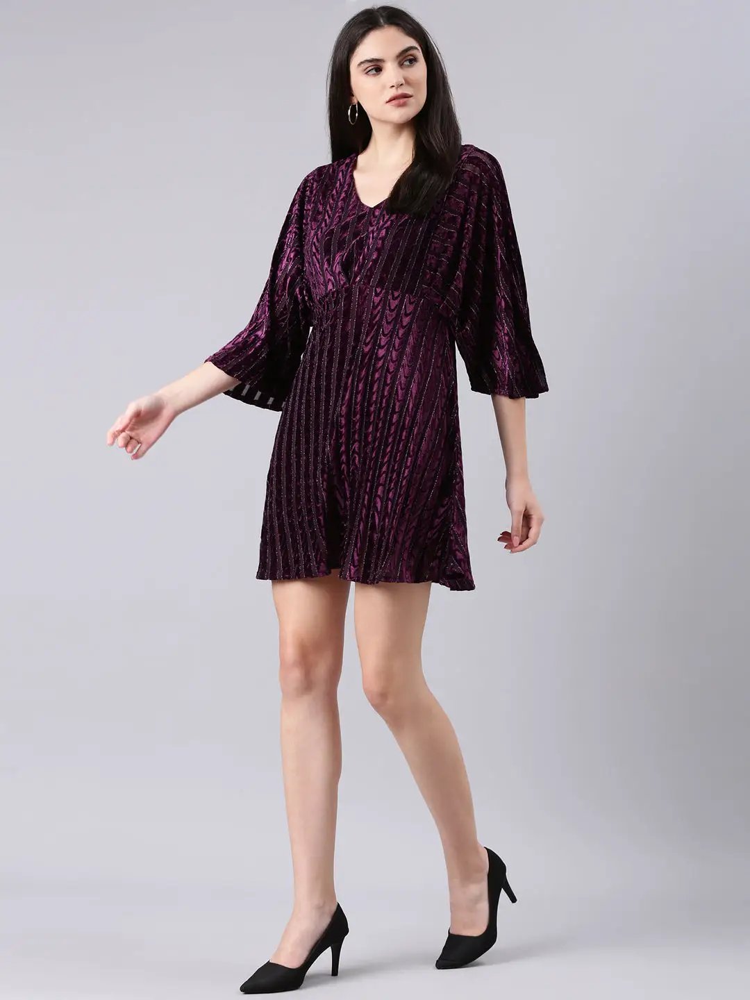 Women's Purple Striped A-Line Dress