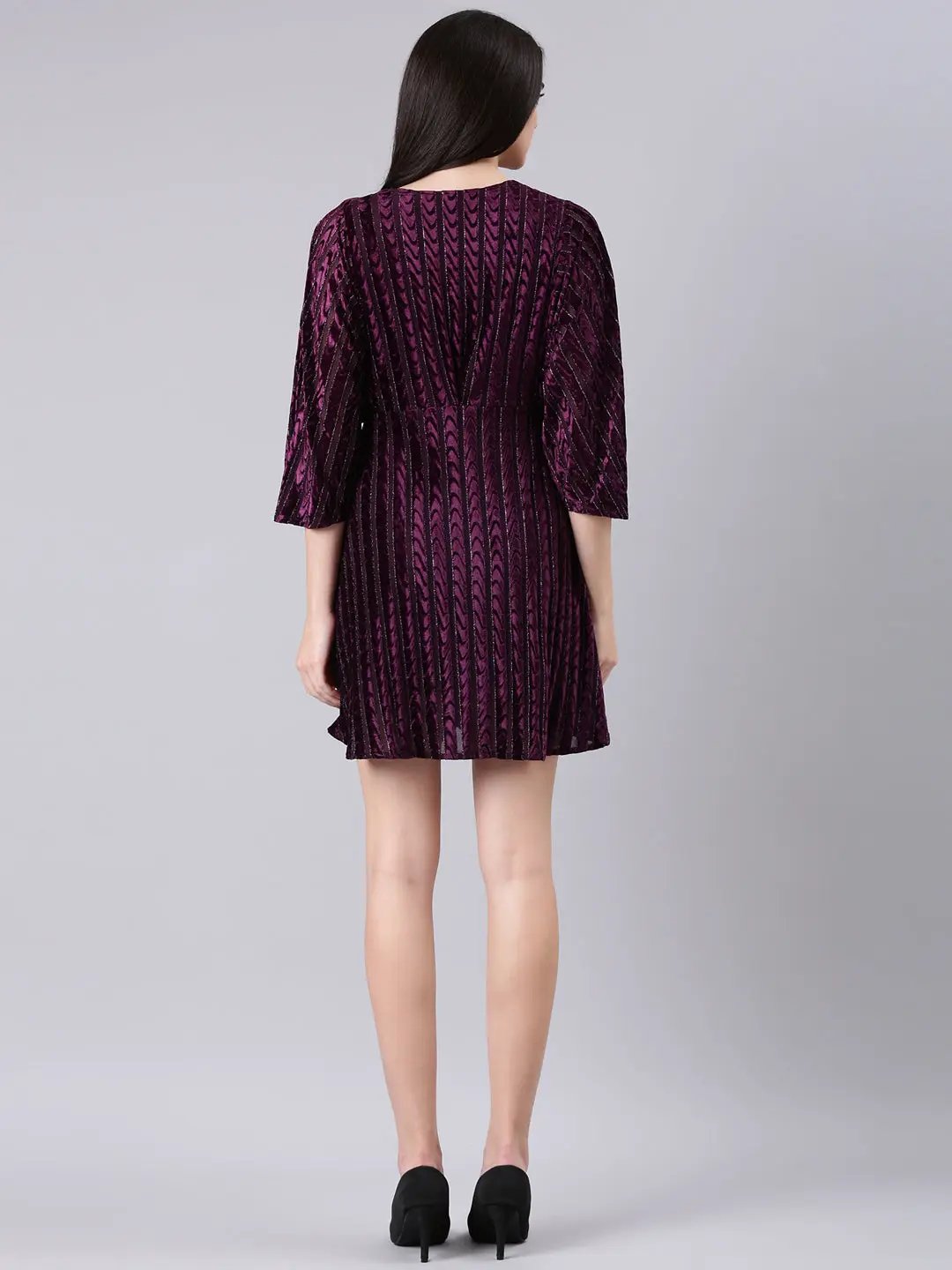 Women's Purple Striped A-Line Dress