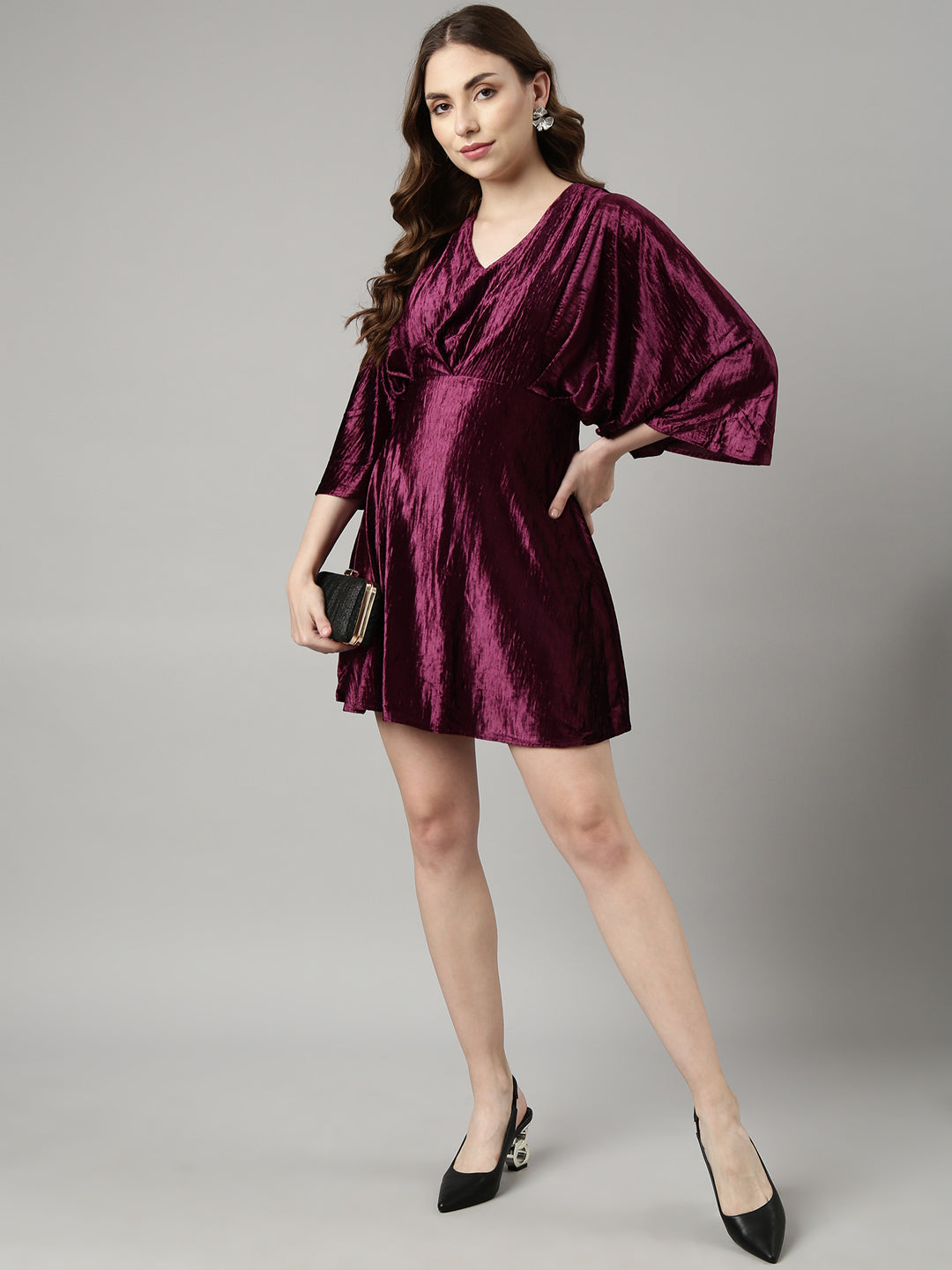 Women Purple Solid Fit and Flare Dress