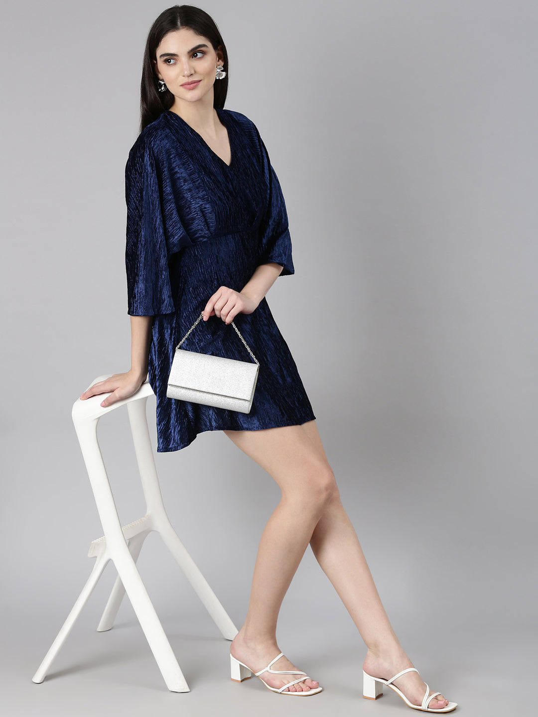 Women Navy Blue Solid Fit and Flare Dress