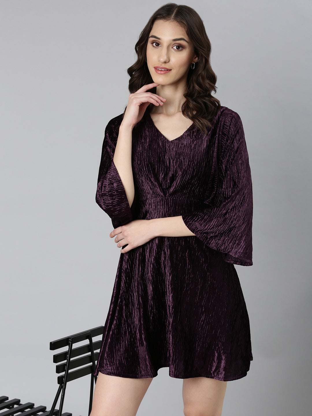 Women Purple Solid Fit and Flare Dress