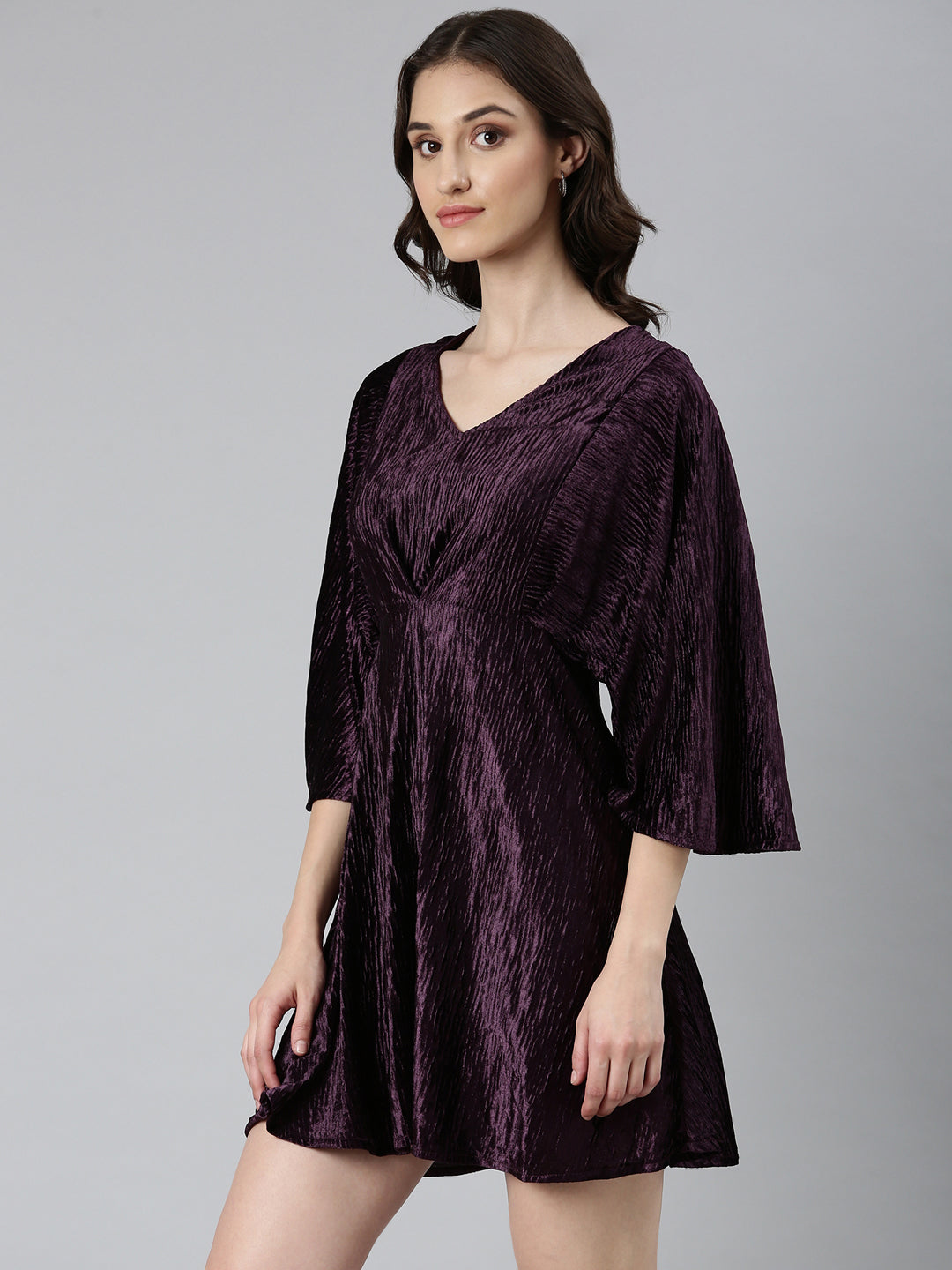 Women Purple Solid Fit and Flare Dress