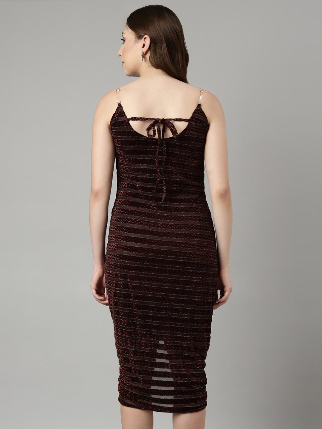 Women Brown Striped Sheath Dress