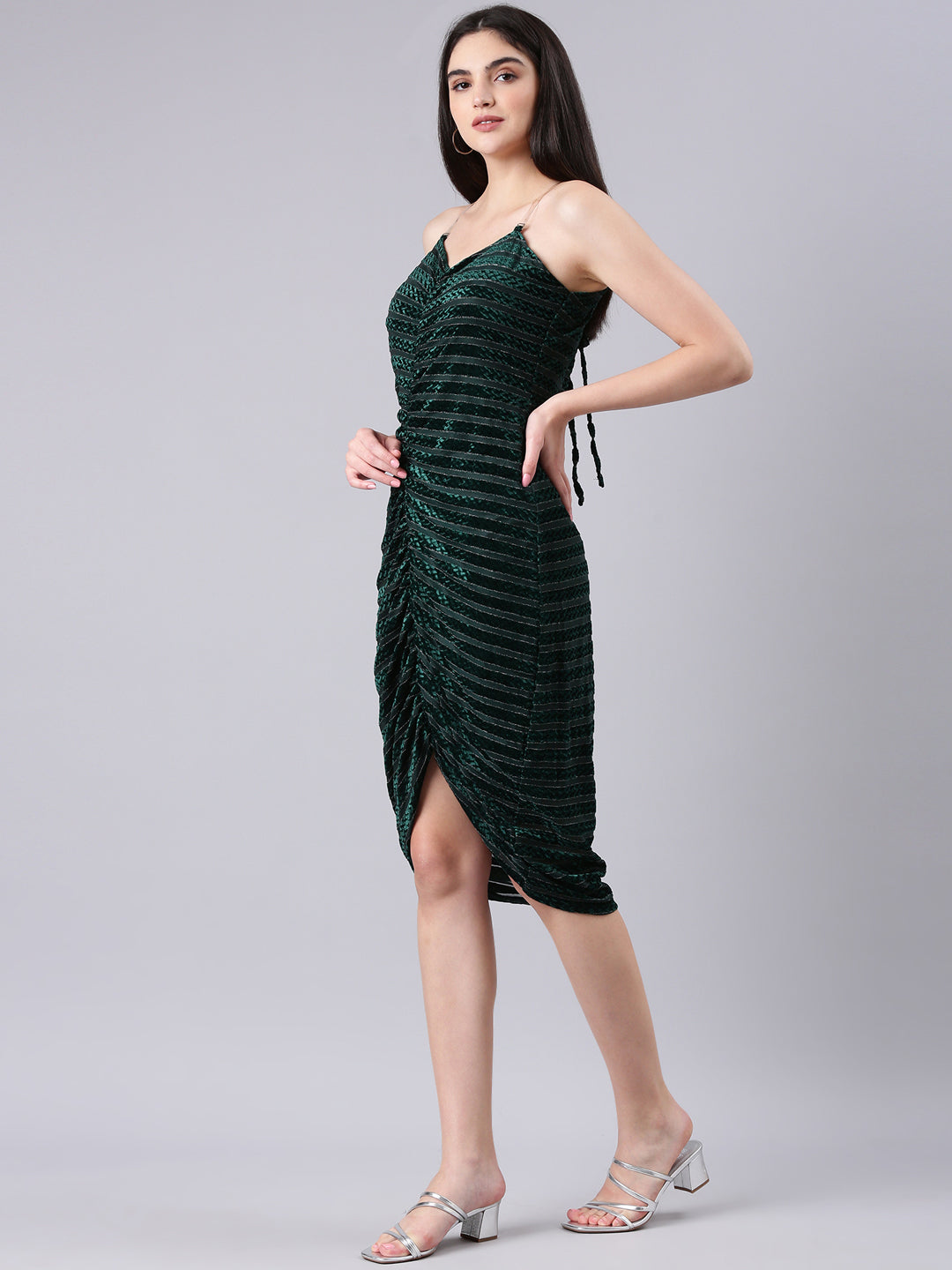 Women Green Striped Bodycon Dress