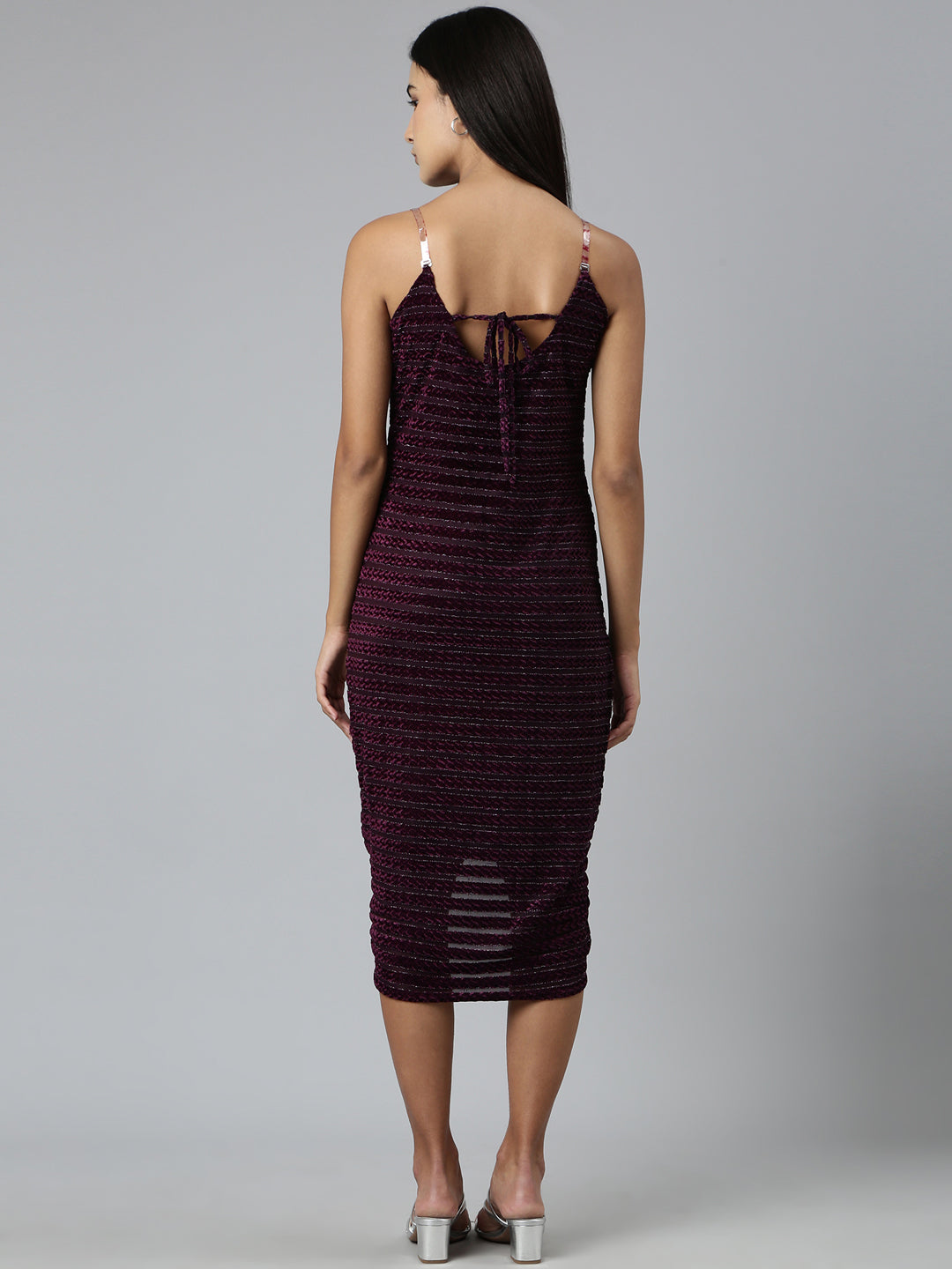 Women Purple Striped Bodycon Dress