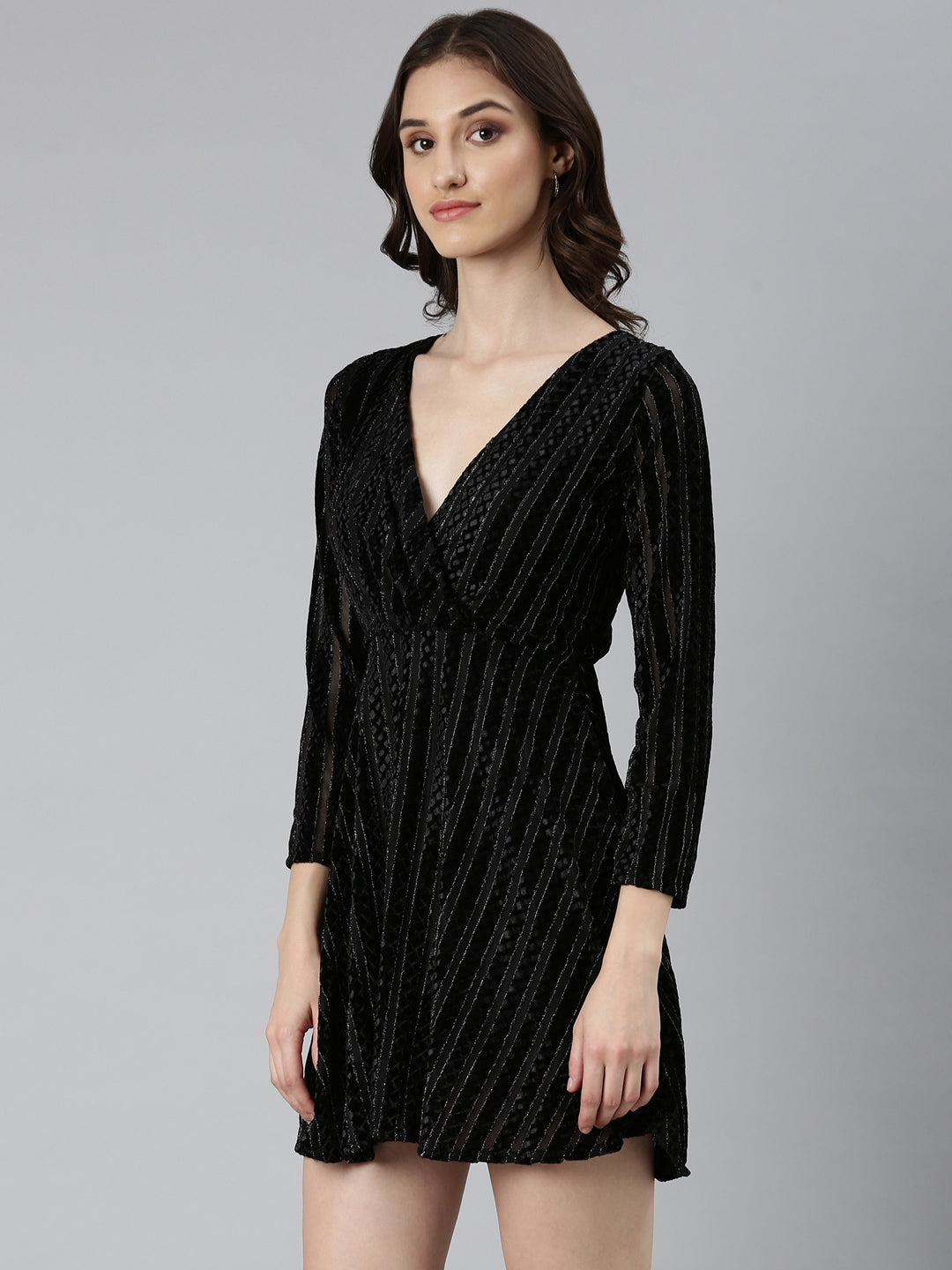 Women Black Solid Wrap Dress