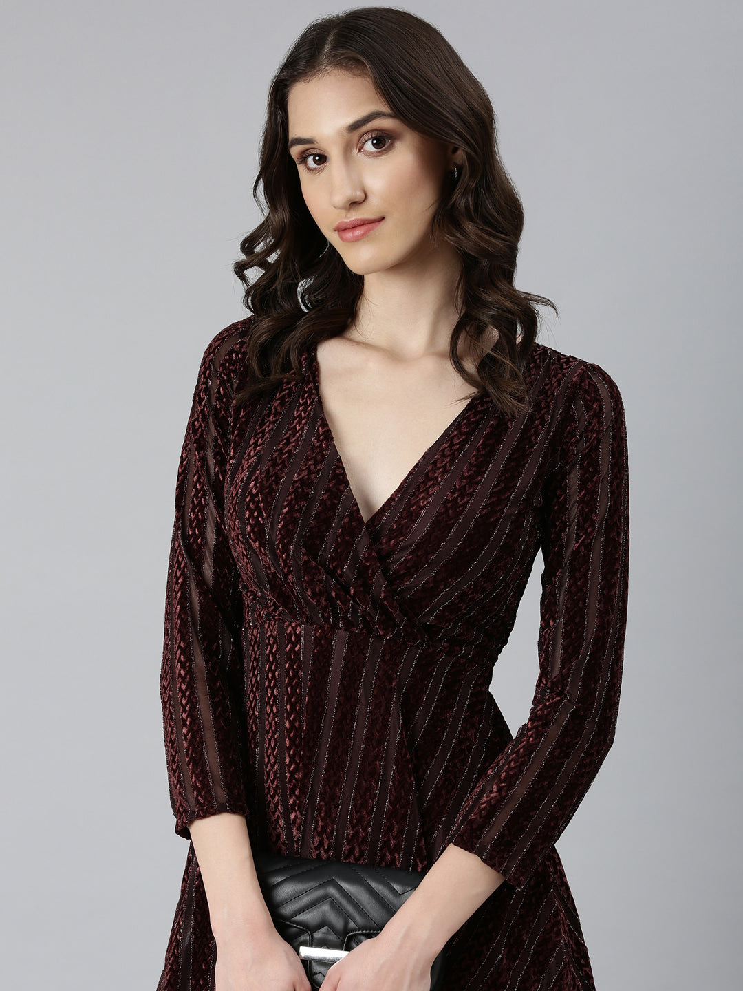 Women's Coffee Brown Solid Wrap Dress