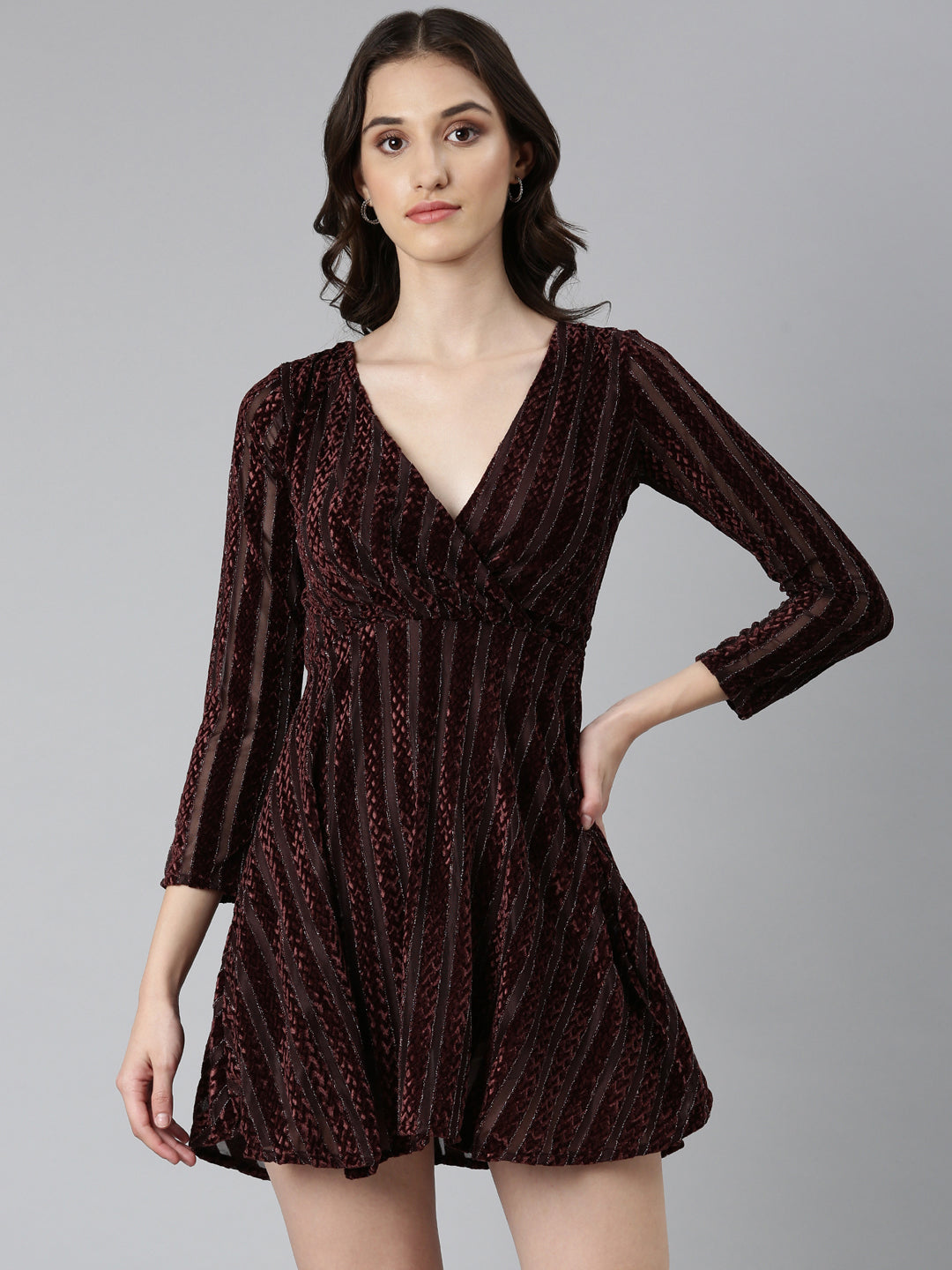 Women's Coffee Brown Solid Wrap Dress