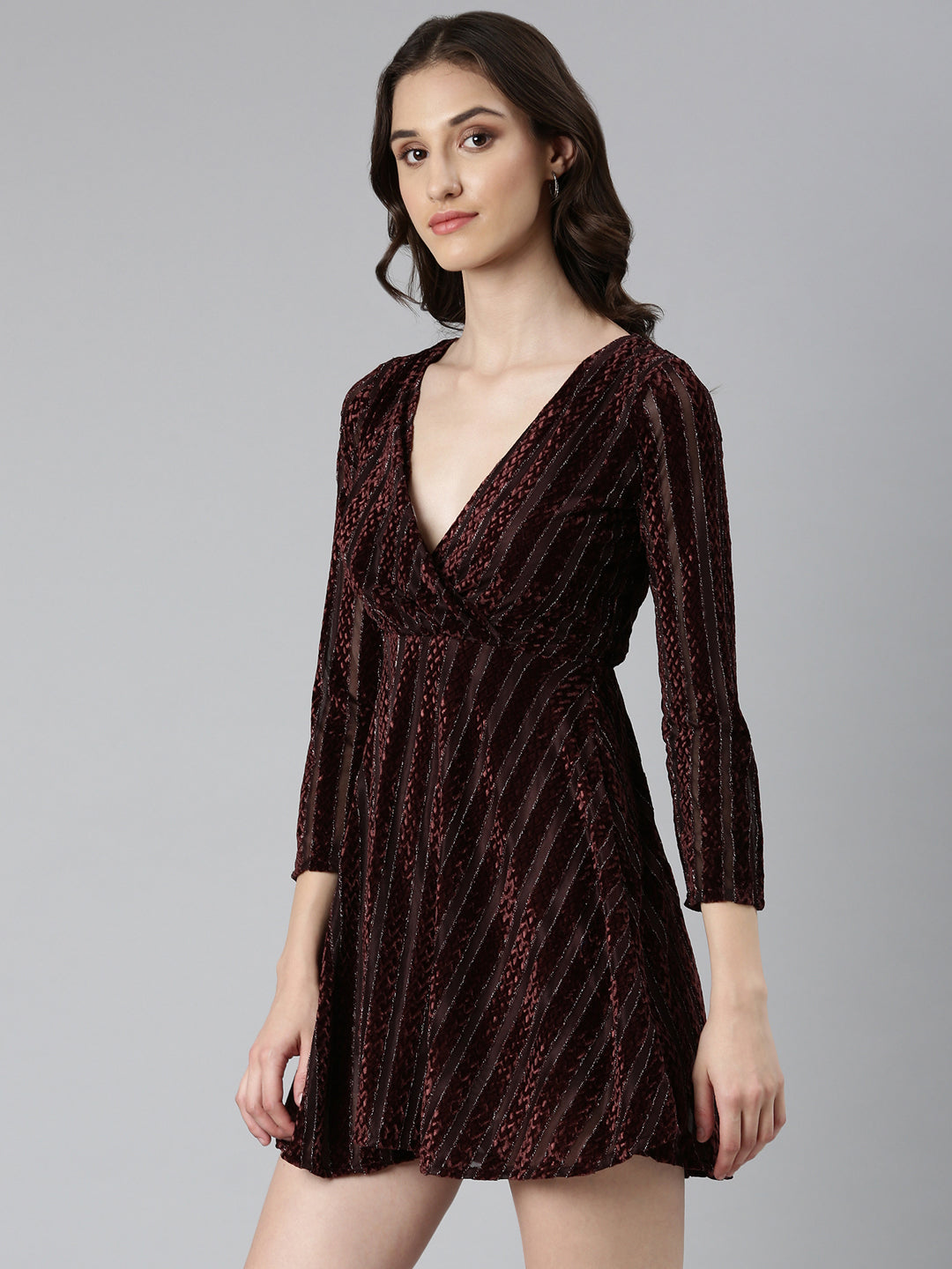 Women's Coffee Brown Solid Wrap Dress