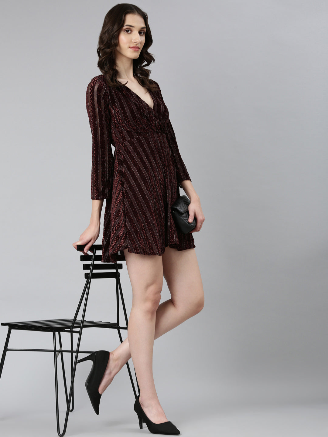 Women's Coffee Brown Solid Wrap Dress