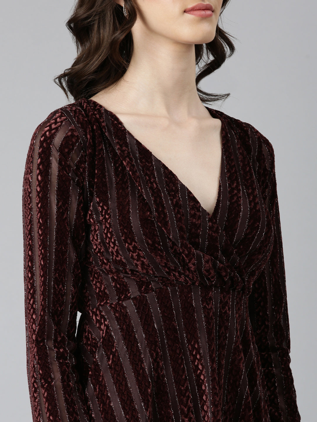 Women's Coffee Brown Solid Wrap Dress